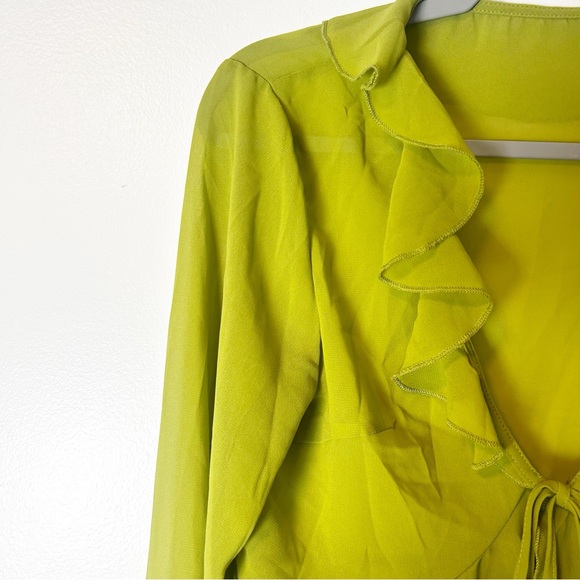 Women’s Long Sleeve Tie Front Cardigan Sheer Mesh Ruffles top - Picture 10 of 12